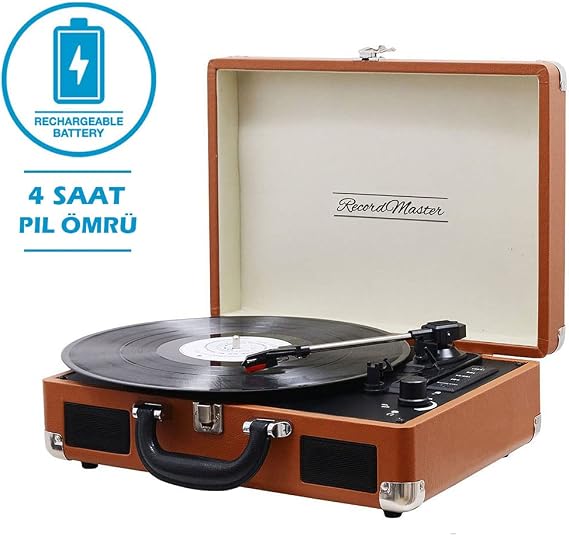 Record Master T310ch Turntable with Charging and Bluetooth Feature - 33, 45, 78 (T310CH Brown)