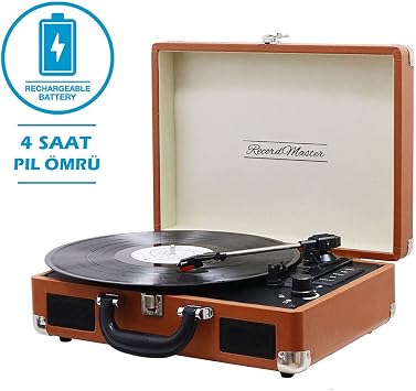 Record Master T310ch Turntable with Charging and Bluetooth Feature - 33, 45, 78 (T310CH Brown)