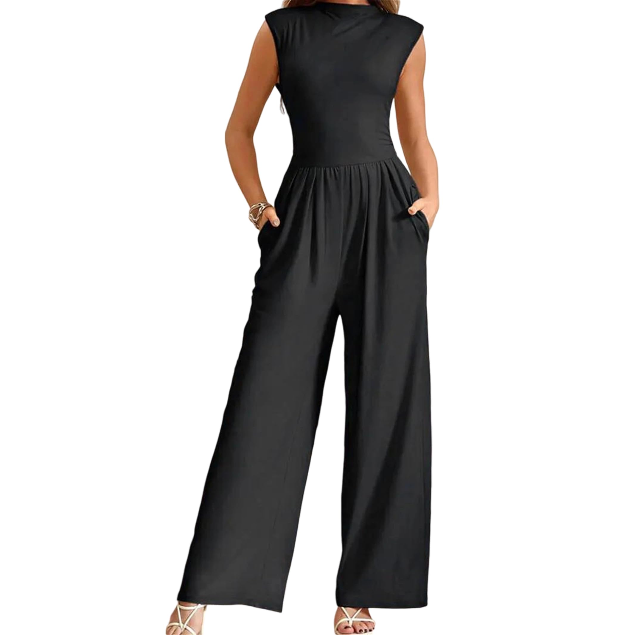Yeuyyben Overol de verano sin mangas con cremallera y pierna ancha para mujer, estilo casual, ajustado, elegante, para fiestas y salidas nocturnas