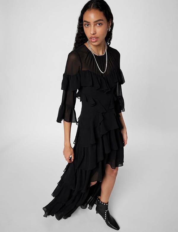 AllSaints Women's Dress NAT Ruffle Dress Black UK 6/US 2 by AllSaints - Image 2