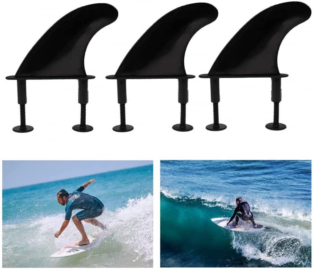 Lot De 3 Ailerons Surf Future - Composite Nylon/Verre, Profondeur 111mm, Base 115mm (Noir/Blanc/Vert)