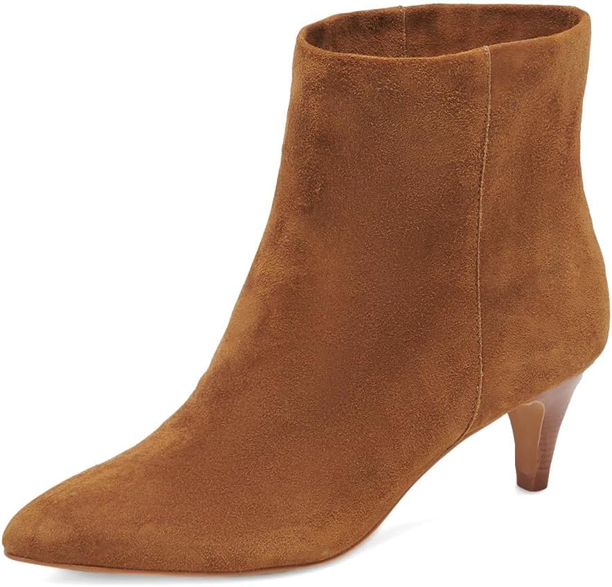 miss left Women Classic Kitten Heel Ankle Boots Pointed Toe Low Heel Wide Calf Pull On Booties Stylish Party Casual Shoes Size 4-16 US