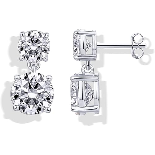 PAVOI 14K Gold Plated Cubic Zirconia Dangle Earrings for Women - Crystal Long Linear Bridal Drop Earrings - Cluster CZ Pearl Simulated Diamond Drop Dangle Wedding Jewelry for Brides & Bridesmaid