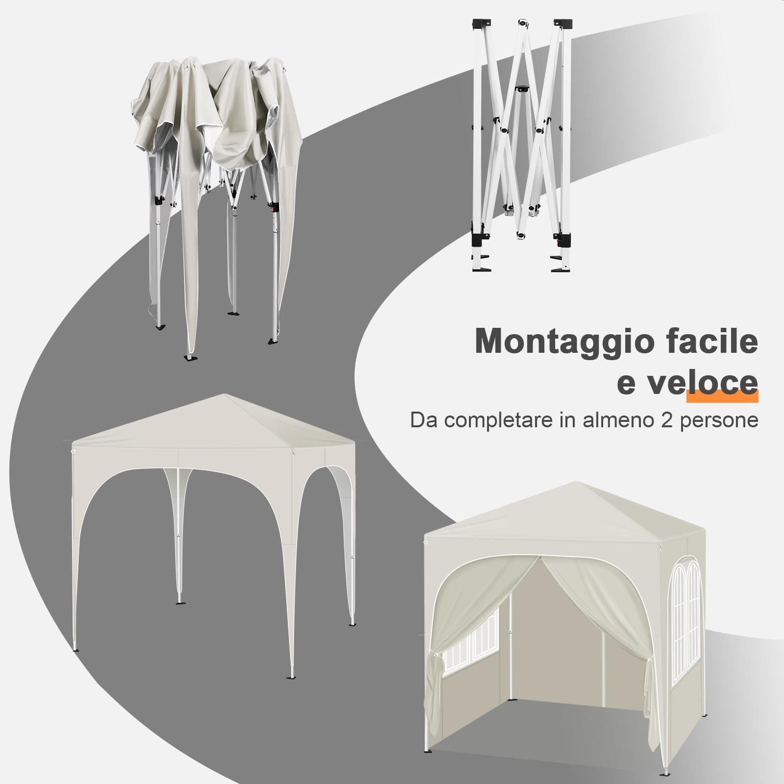 WOLTU Gazebo Pieghevole 2x2m con 4 Pareti Rimovibili - Protezione Solare UPF 50+, Struttura Metallica Anti-Vento, 3 Regolazioni Altezza, Tendone da Giardino/Campeggio/Spiaggia - Beige