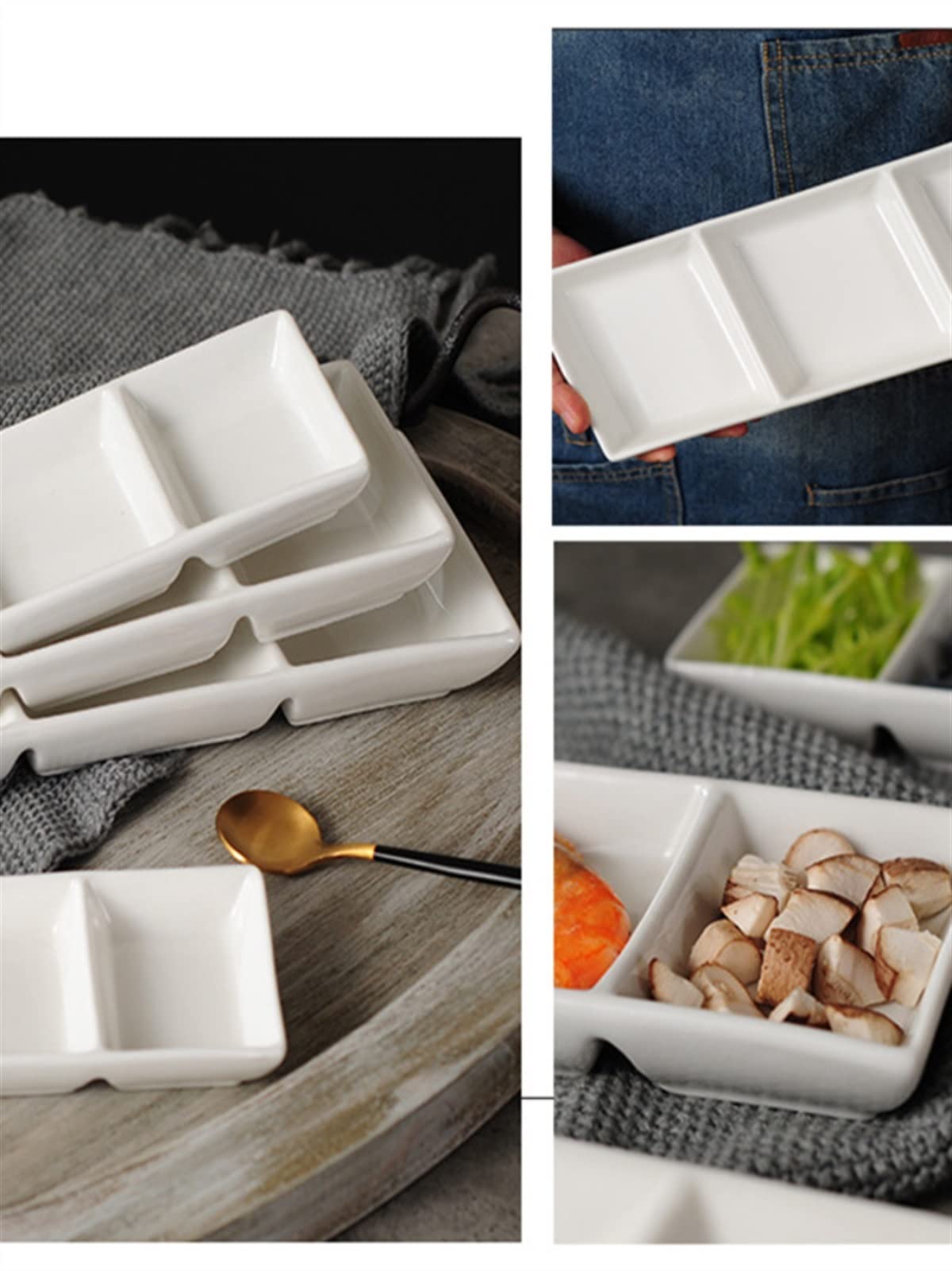 caihuashopping Kształt sos danie 3 kratka przyprawy naczynie ceramiczna patelnia do sosu przekąska sosy łodzi miska deserowa dom talerz sojowy zestaw kuchnia restauracja przystawki naczynia (kolor: 20 cm)