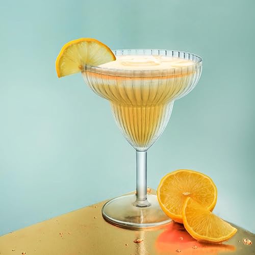 Miniatura 7 de Juego de 6 vasos de Margarita con tallo, 14 onzas, copas de acrílico transparente para fiestas, cristalería de tequila acanalada reutilizable,