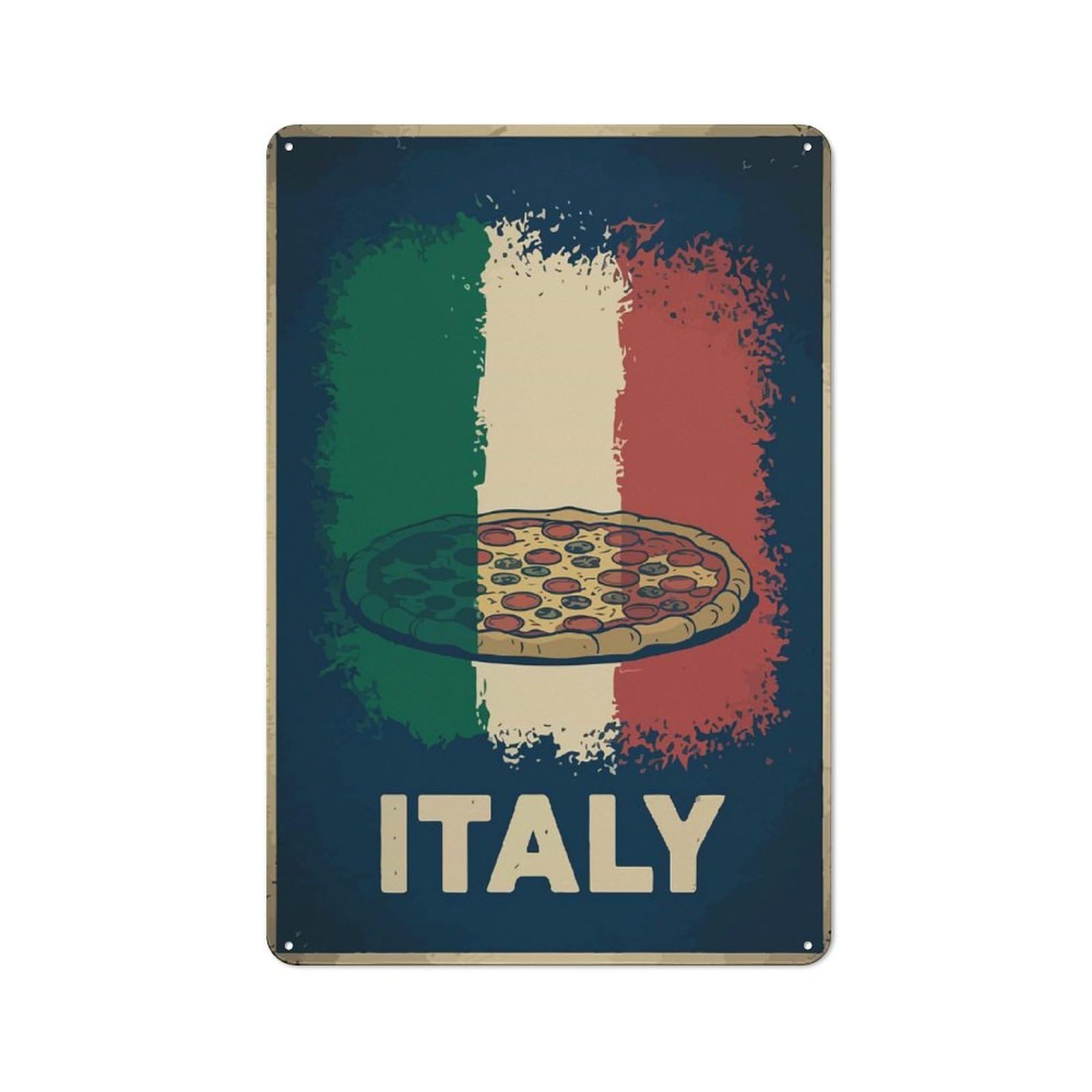 Junmoney Italy Pizza Tin Sign With Design 30X20cm, Vintage Shed Wall Decor For Greenhouse, Garden Room, Cafe Or Entryway