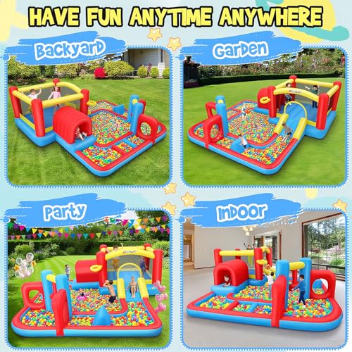 Whubefy Inflatable Bounce House Obstacle Course, 8 in 1 Waterslide Bounce House for Kids 14.3x14.3 FT Multi Jumping House with Jump Area, Obstacle Course, Tunnel, Indoor Garage,& Outdoor use - Image 4