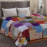 Indian Silk Patchwork Kantha Quilts Queen Twin Size Patola Bedspread Throws Bedding Comforter Hand Q