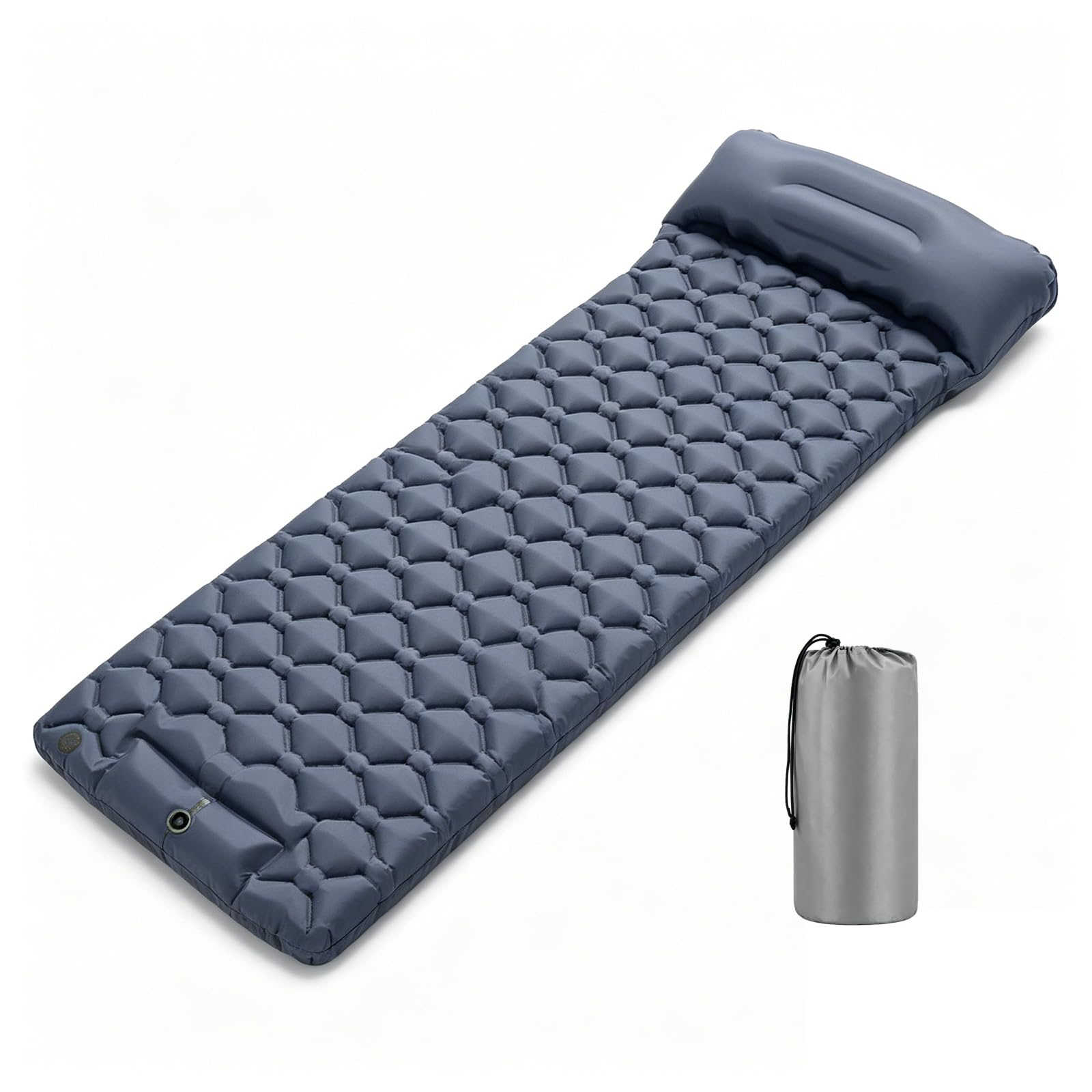 Matelas de Camping Autogonflant Ultraléger, 190 x 60 cm Matelas Gonflable, Pompe et Oreiller Intégrés, Étanche, Matelas Gonflables Unique Portable, Convient pour Plage, Randonnée, Voyage (Gris)