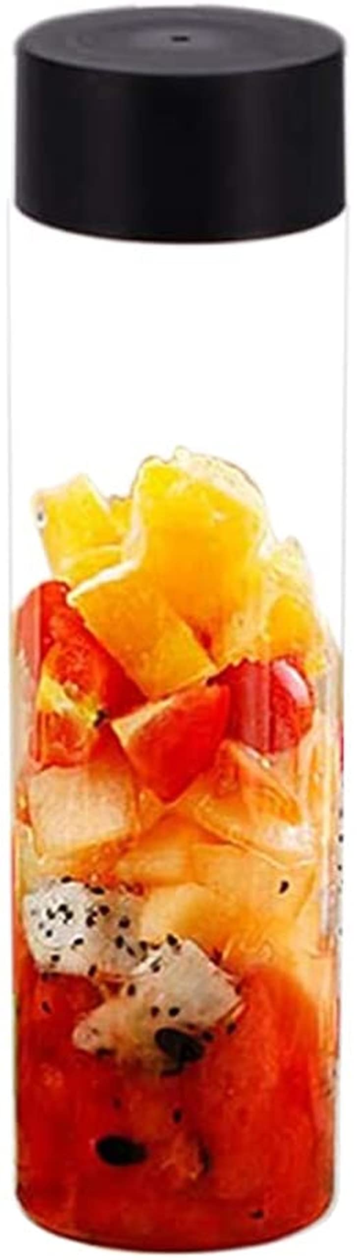 Bottiglie riutilizzabili per frullati, confezione da 12 bottiglie in plastica PET trasparente con coperchio nero, perfette per succhi di frutta e latte fatti in casa, 500 ml