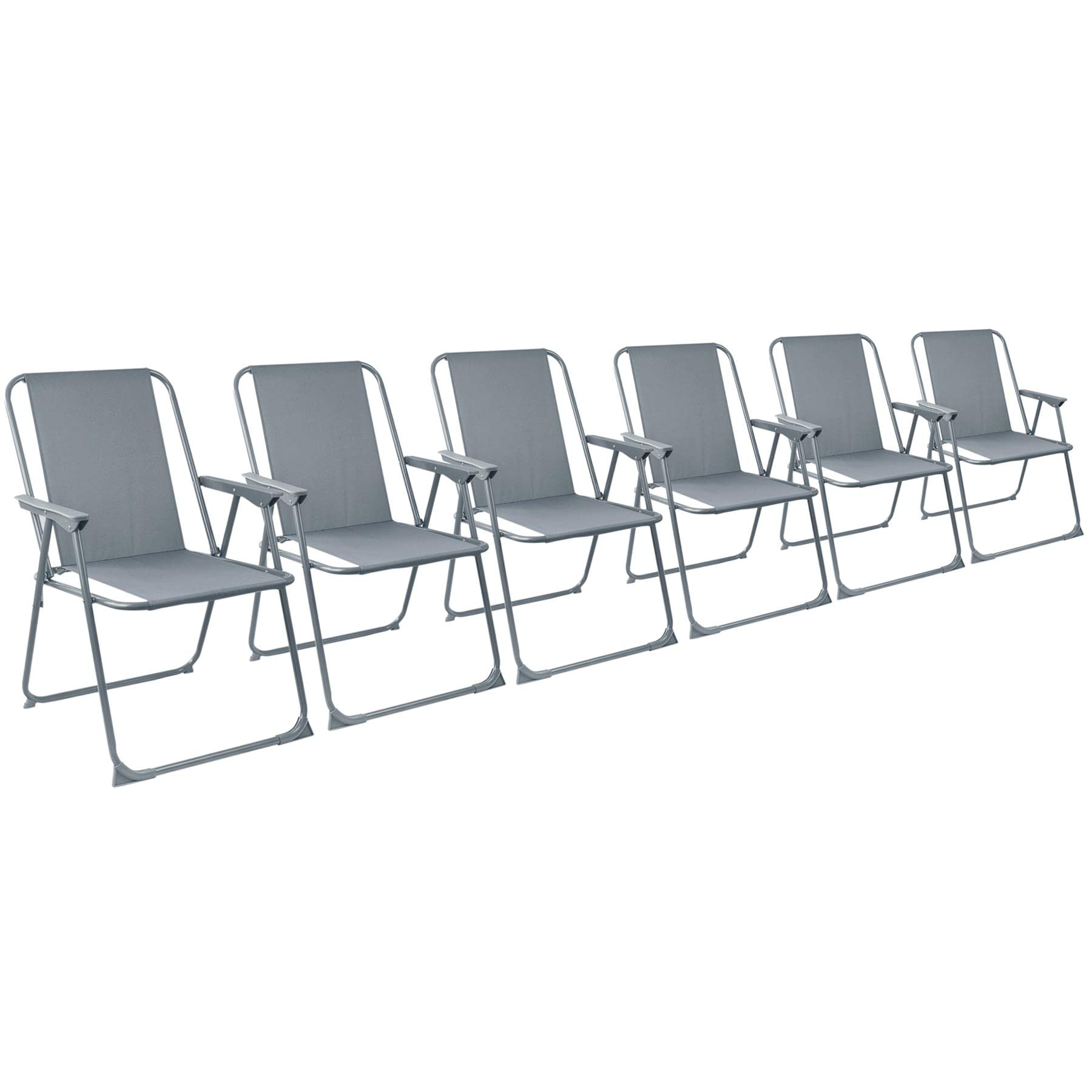 Harbour Housewares Folding Beach Deck Chairs - Grey - Pack of 6 - Metal Outdoor Patio Seat Lightweight Portable Deck Chair for Picnic, Garden, Camping, Fishing