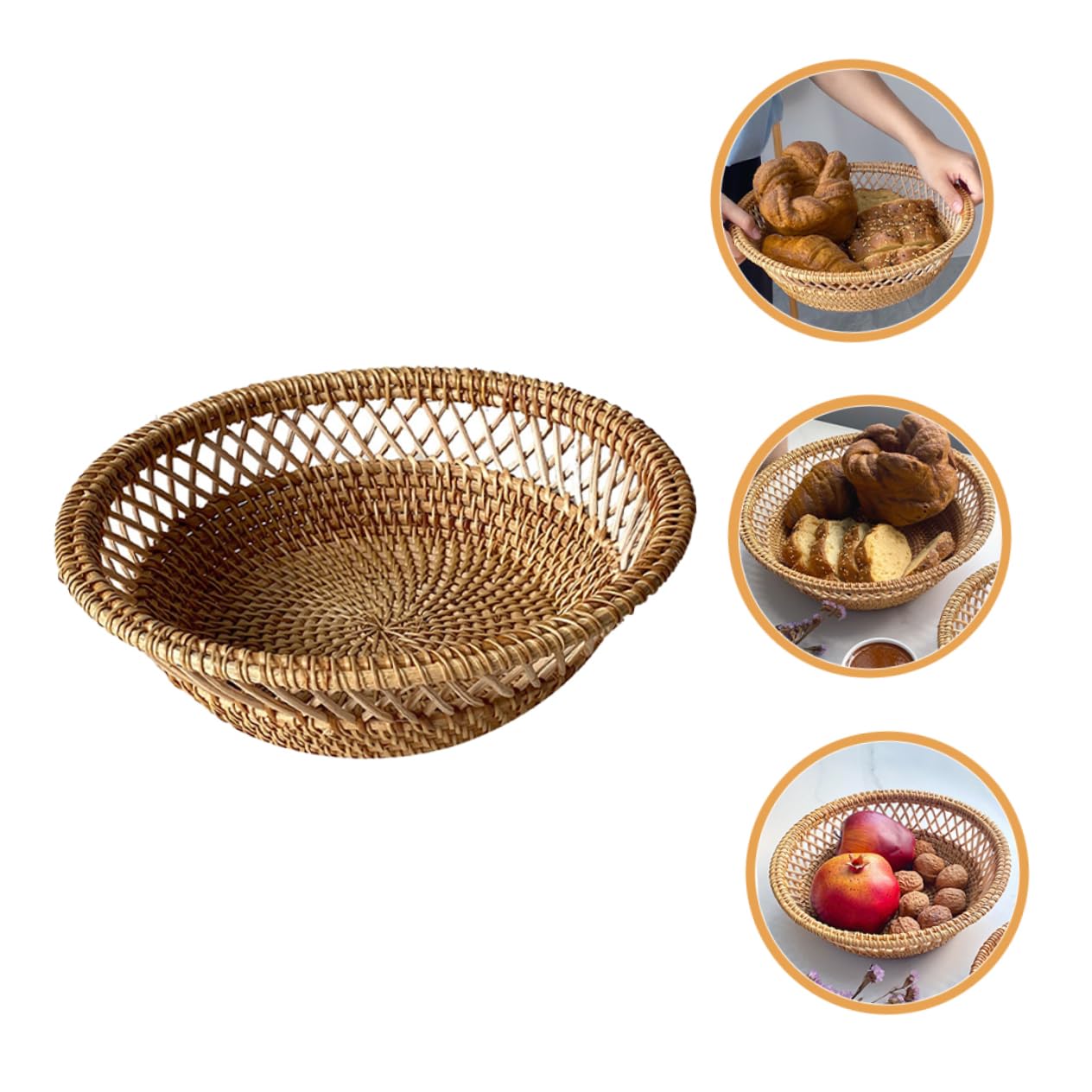 KICHOUSE Woven Storage Basket for Organizing Sundries Hollow Design Fruit and Snack Holder Rattan Container for Home Decor and Tidy Desktop Use