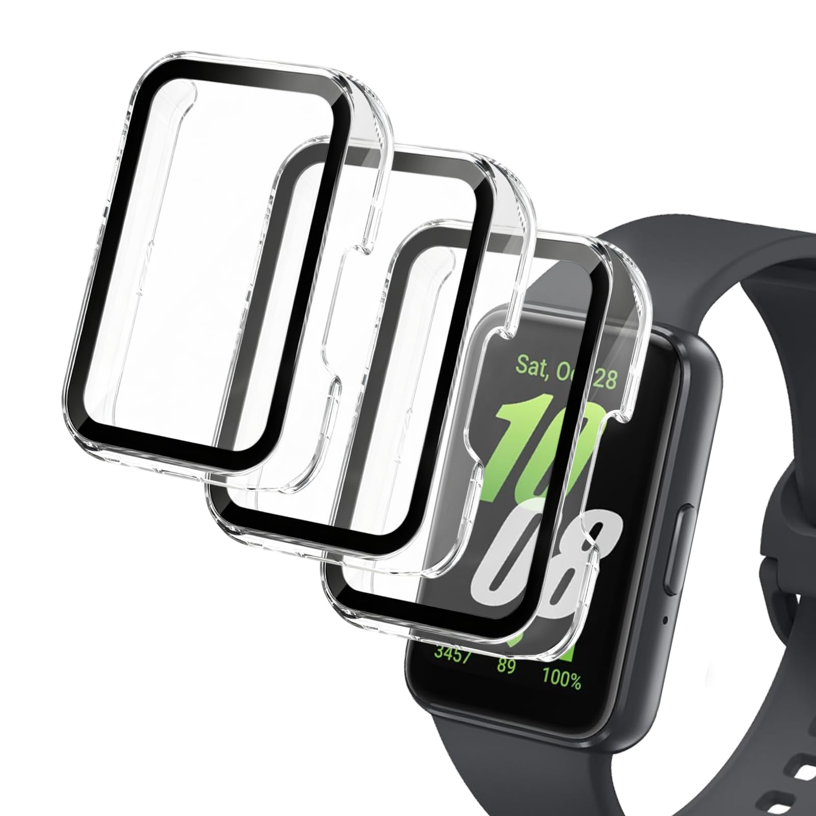 3 sztuki etui do Samsung Galaxy Fit 3, ochrona Galaxy Fit 3, etui ochronne z wbudowanym szkłem hartowanym 9H, twarde etui PC z ochraniaczem ekranu o wysokiej czułości (przezroczyste x 3)