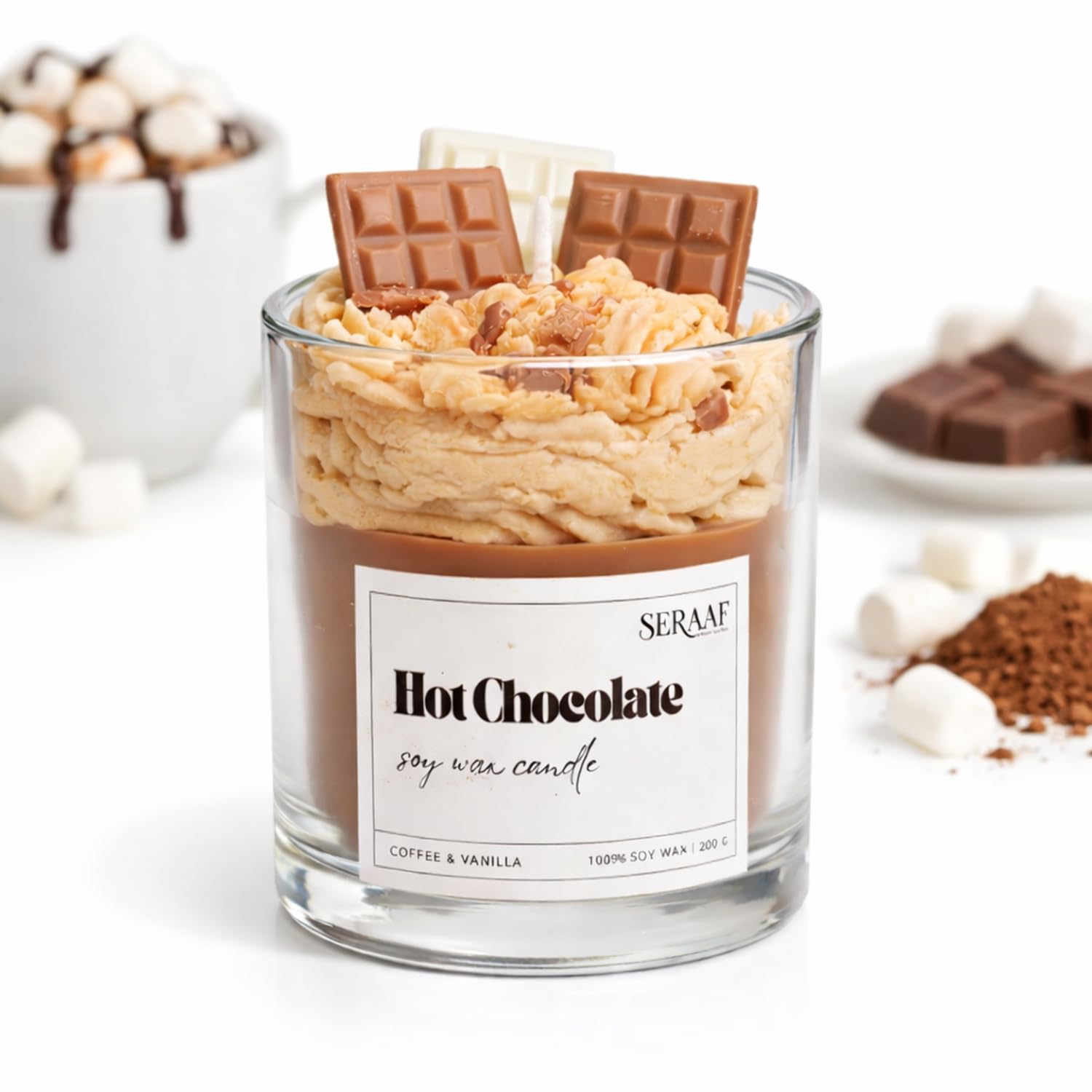 SERAAF Hot Chocolate Scented Soy Wax Candle, Coffee & Vanilla Fragrance, 200g, Braided Cotton Wick, 60+ Hours Burn Time, Valentine's Day Gift for Giftfirend, Wife & Her-image-16