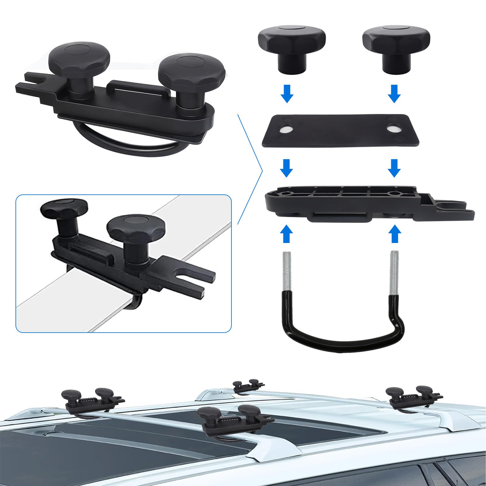 YSOOUA 4 Pinces Fixation de Coffre de Toit en U Fixation Coffre de Toit Universelle Supports de Fixation pour Coffre de Toit Support Mural en U Kit de Montage Universel pour Coffre de Toit (A)