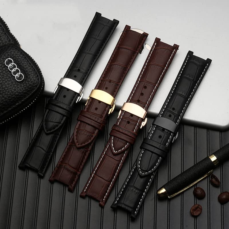 Bracelet de montre 22mm cuir véritable sangle boucle papillon - 4