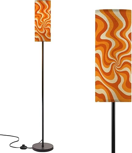 Modern Standing Lamps Retro vibes vintage Abstract design for Groovy hippie 60s 70s Floor Lamp Metal Pole Lamp with Linen Lampshade for Bedroom