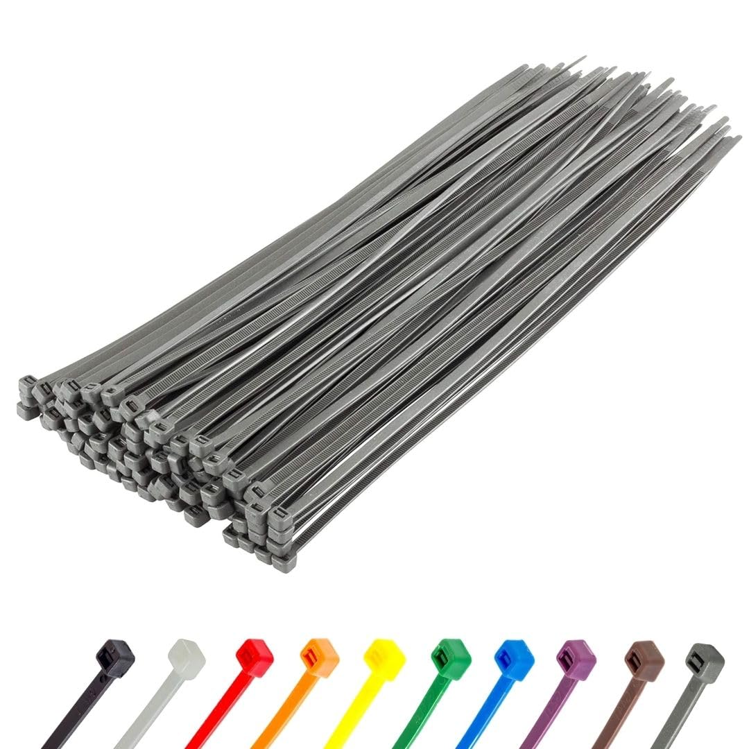 GTSE 12 Inch Silver/Gray Zip Ties, 100 Pack, 50lb Strength, UV Resistant Long Nylon Grey Cable Ties, Self-Locking 12" Tie Wraps