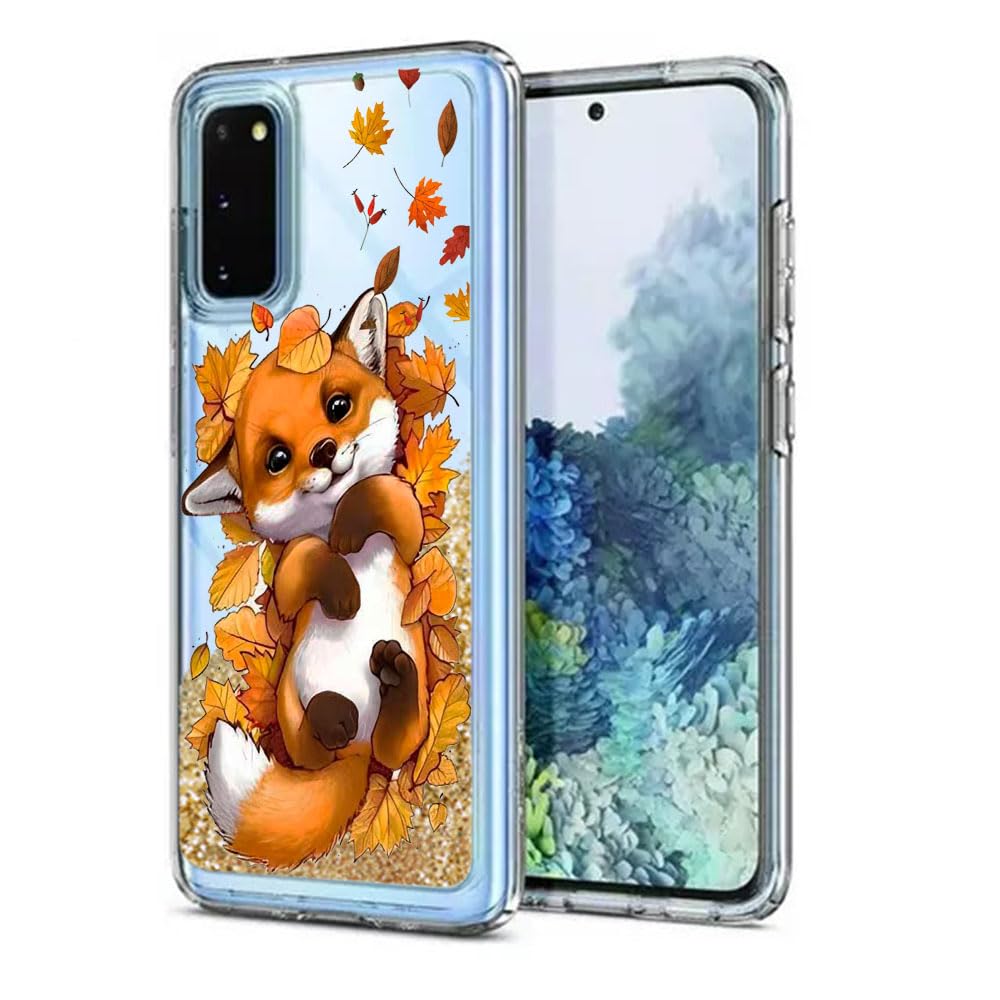 Funda con Purpurina para Samsung Galaxy S20 FE, Linda Funda de Silicona con Patrón de Zorro con Arenas Movedizas Brillantes y Cojín de Parachoques de TPU Suave