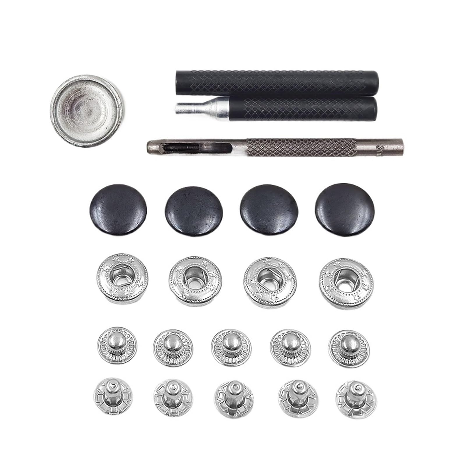 Juego de 50 Cierres a presión, broches de Metal, botón de presión, Tachuelas, Herramientas de instalación Opcionales for Ropa, Bolsas, Zapatos, artesanía de Cuero(Black Tool Set B,20mm(831))