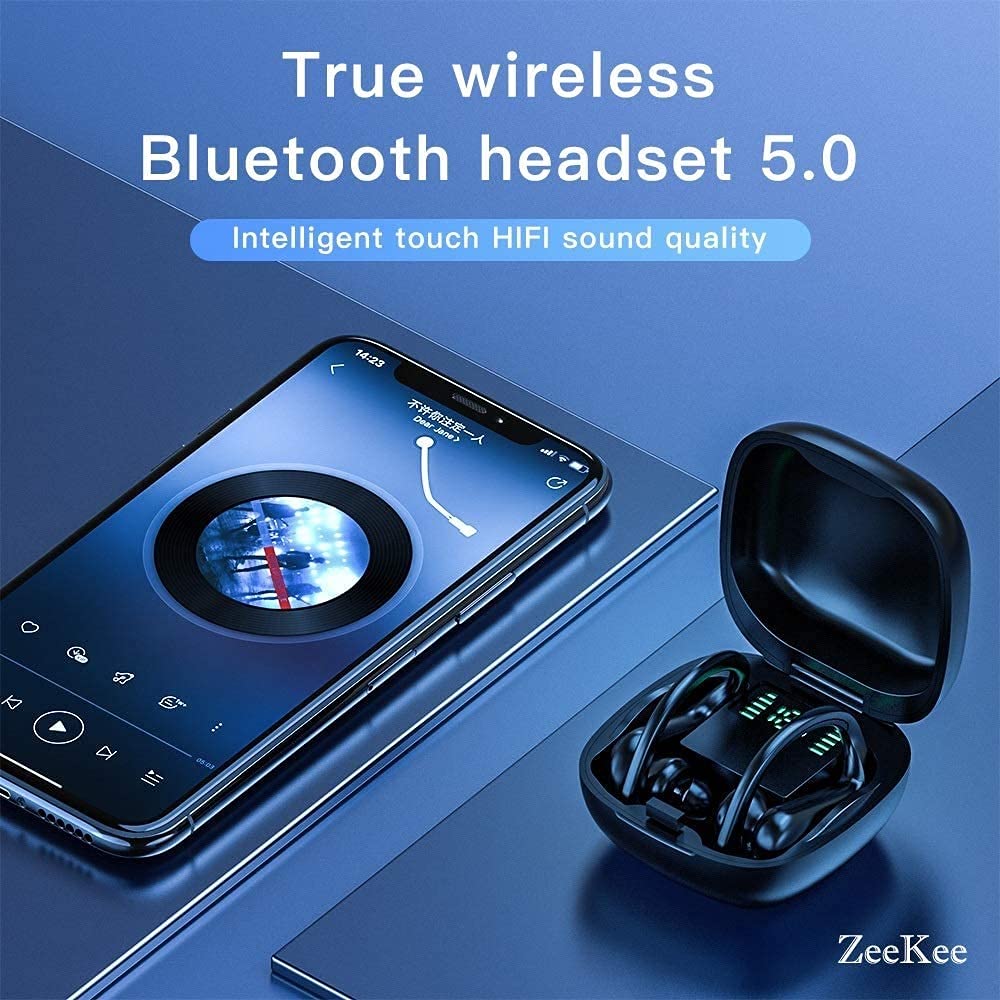 Auricolari wireless, True Wireless Bluetooth 5.0 con microfono, bassi profondi, IPX7, impermeabili, con custodia di ricarica, per corsa, palestra, allenamento all'aperto