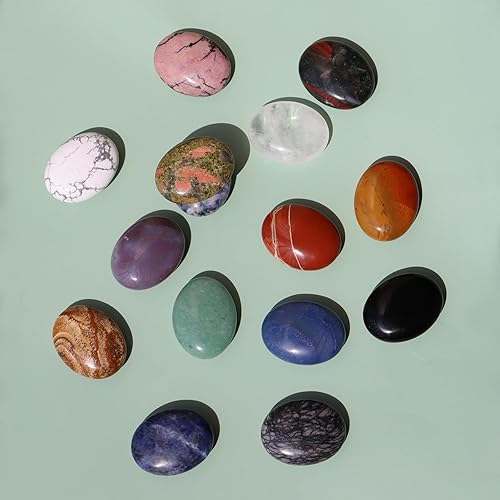 Miniatura 3 de Mezcla de piedras de palma ovaladas de 1.7 pulgadas, 6 piezas de cristales curativos tallados a mano, piedra de preocupación para el pulgar para la