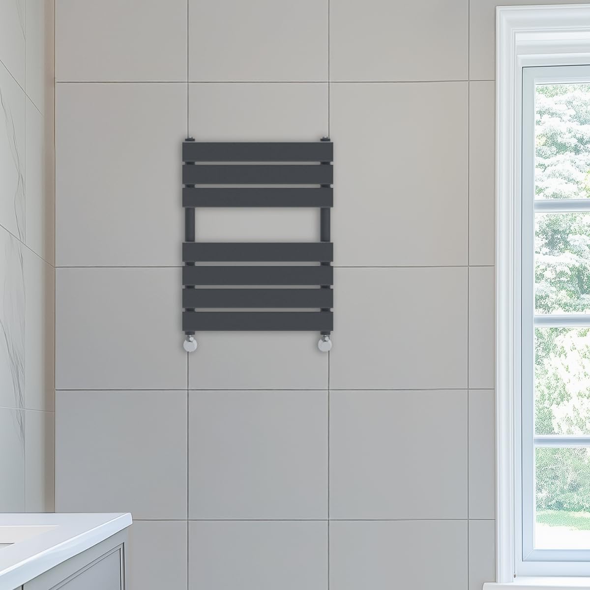NRG 650x500 mm Flat Panel Heated Towel Rail Radiator Modern Bathroom Designer Towel Warmer Anthracite โ image 1
