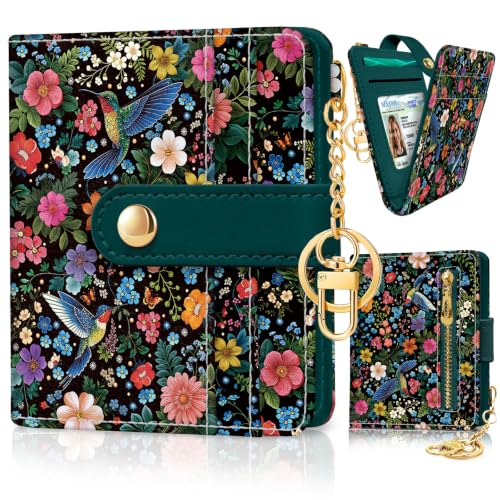 Image of Jogjam Bird Floral Small Women Wallet, Rfid Slim Compact Credit Card Holder | PU Leather Bifold Cash Zipper Coin Pocket ID Window, for Female Ladies Teen Girls Girly Gifts