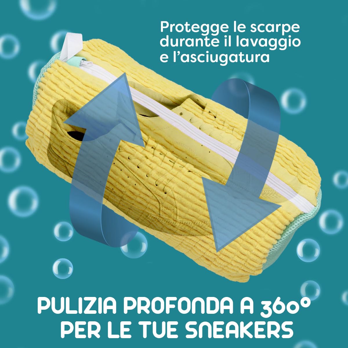 2 Pezzi Sacchetto Scarpe Lavatrice - Riutilizzabili Sacchetti per Scarpe Lavanderia - Pulizia a 360° con Cerniera Rinforzata (Giallo)