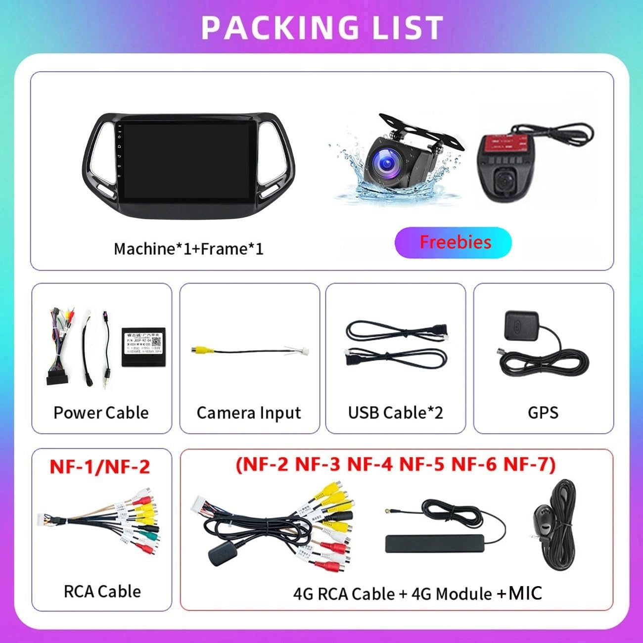 Generico Autoradio Android 13 2 DIN da 10" per Jeep Compass 2016-2019, GPS, CarPlay Wireless, 4G, DSP FM RDS Dab+, Bluetooth 5.0, SWC + DVR - Colore Crema (NF-1)