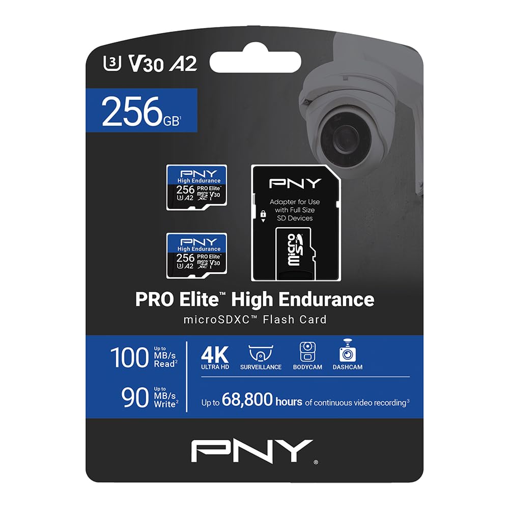 PNY 2X 256GB Pro Elite High Endurance C10 U3 V30 A2 microSDXC Carte Mémoire