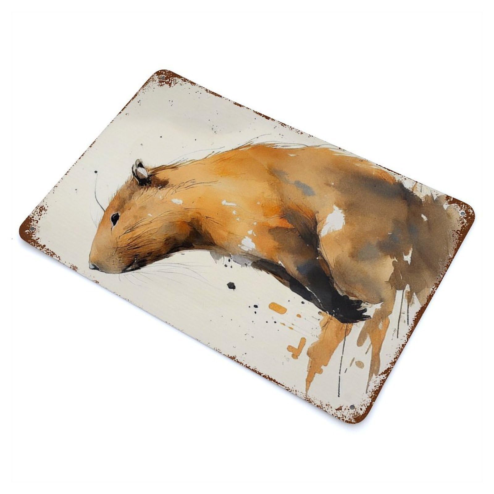 Capybara Watercolor Rusty Metal Tin Sign 11.8"x7.9", for Basement, Hobby Room And Garage Decor, Retro Wall Decor