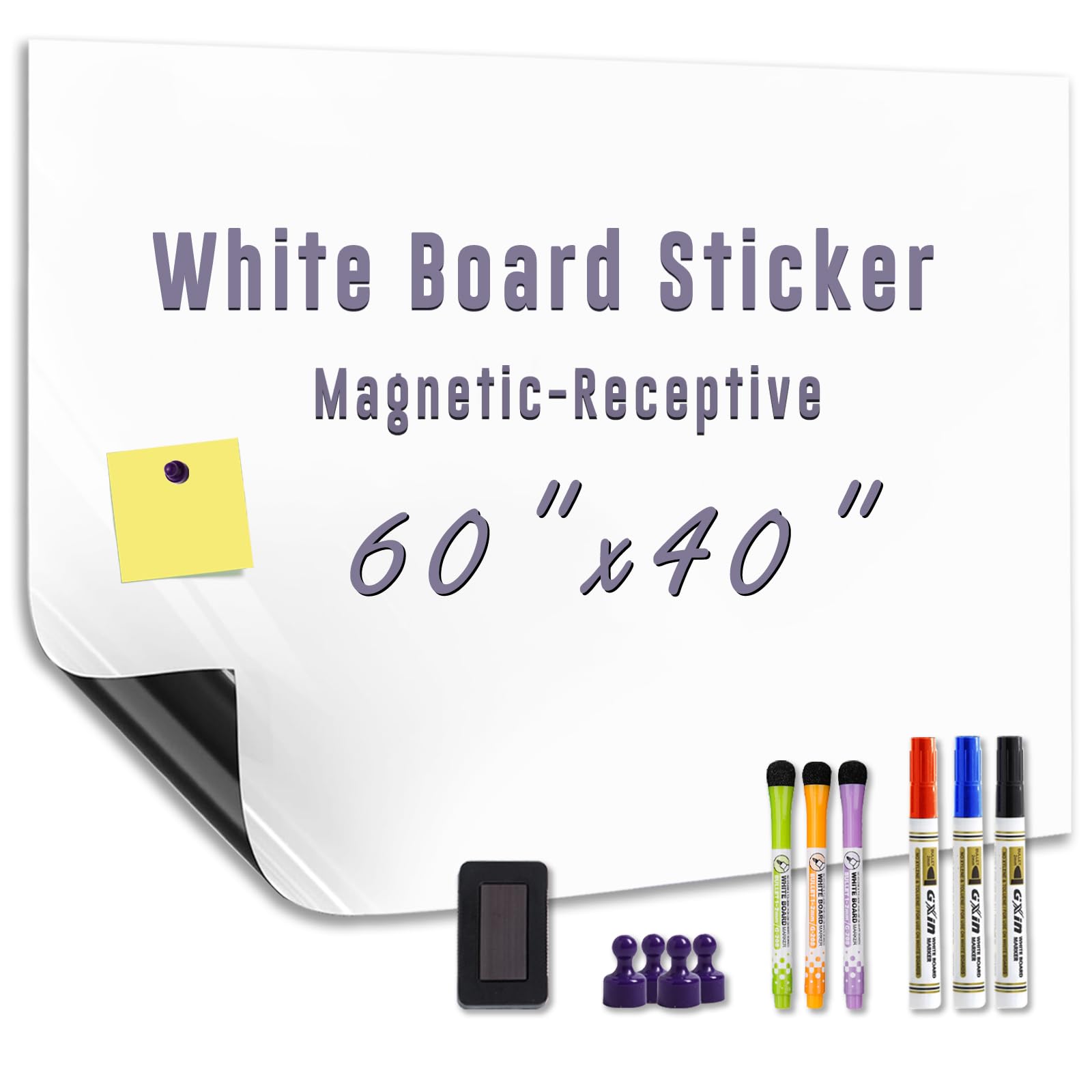 HeatPomelo Large Magnetic Dry Erase Whiteboard Paper 60" x 40" Adhesive White Board for Wall Peel and Stick Whiteboard Contact Paper for Conference
