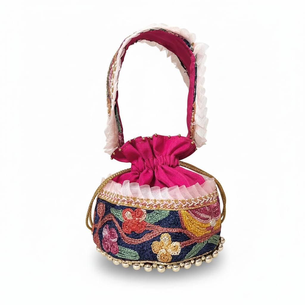 Woca Design Fuchsia Bloom Handcrafted Potli Bag Delicate Floral Embroidery Perfect for Special Occasions-image-14