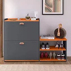 Sapateira Com Banco Moderna 2 Gavetas Basculantes 18 Pares Sapatos Para Quarto Hall de Entrada Closet (Cinza/Cinamomo)