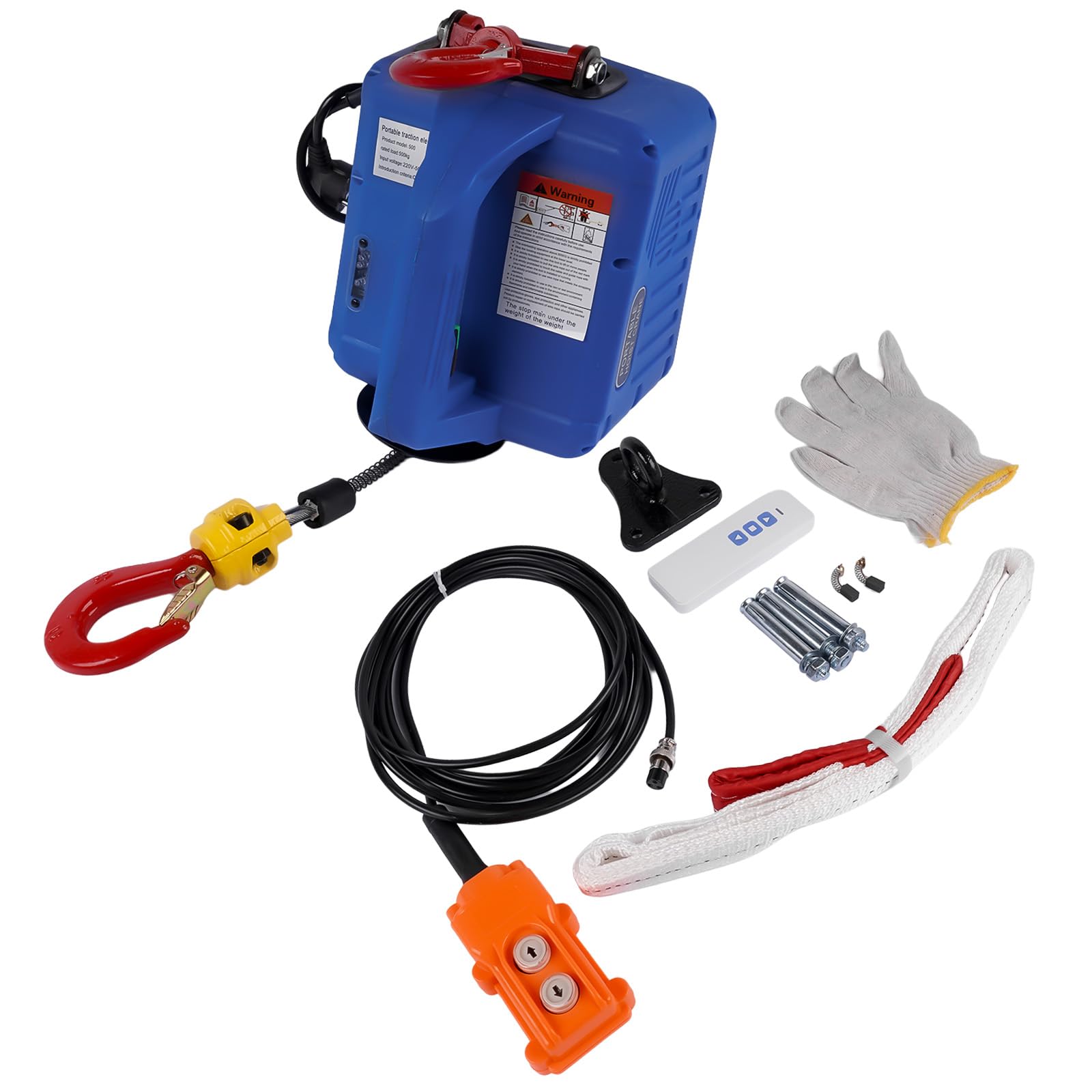3 in 1 Paranco elettrico 500 kg 1500W Argano Elettrico Portatile con finecorsa a infrarossi migliorato per Garage Magazzini Costruzione Domestica, Blu