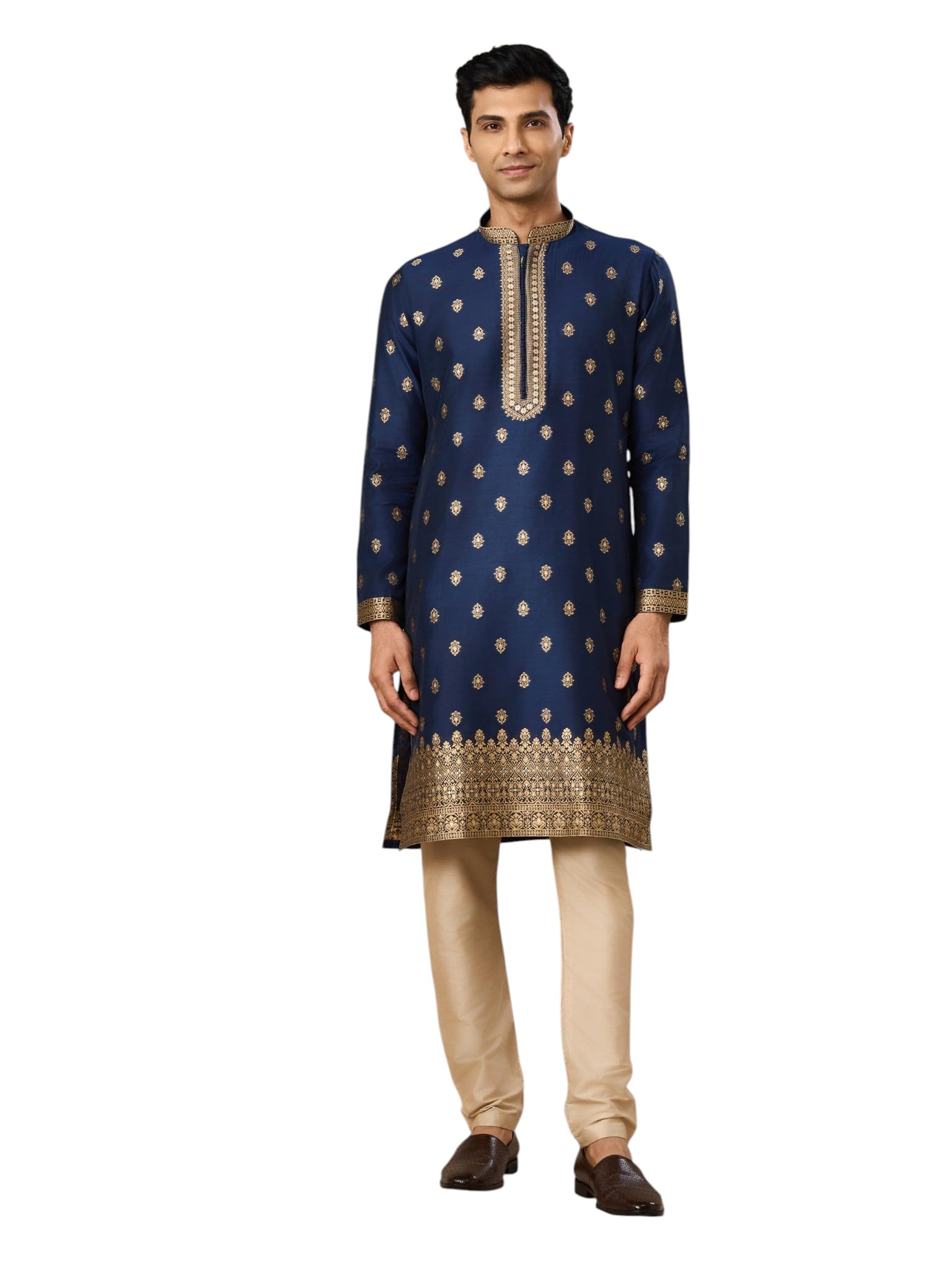 Men's Art Silk Self-Textured Buttoned Kurta Pyjama Set (2pcs)-image-19