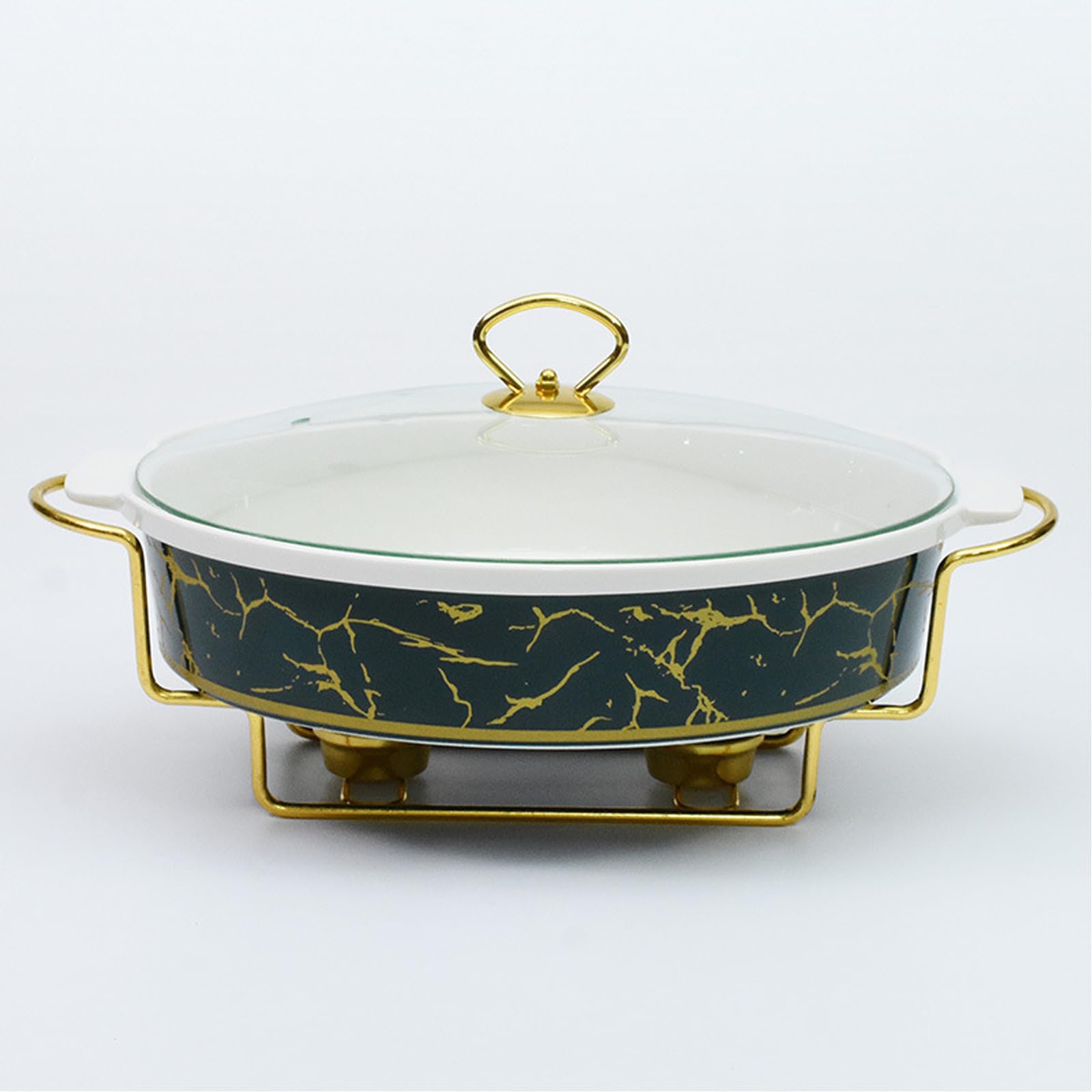 pacchetto di buffet, Scaldavivande ovale in ceramica verde 1,2L 1,8L 2,5L(1.8L)