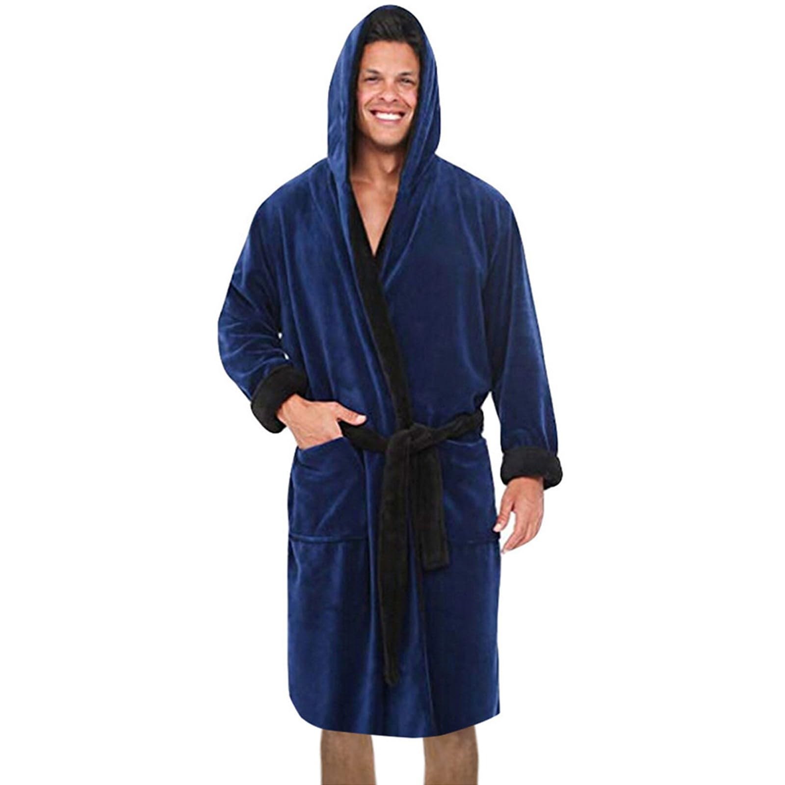 Pijama Hombre Algodón Invierno Cálido, Pijama Hombre Polar Cálido, Albornoz Para Salón, Albornoz Cómodo Otoño Invierno, Ropa Musulmana holgada, Ropa Con Cinturón Y Bolsillos, Sleepwear