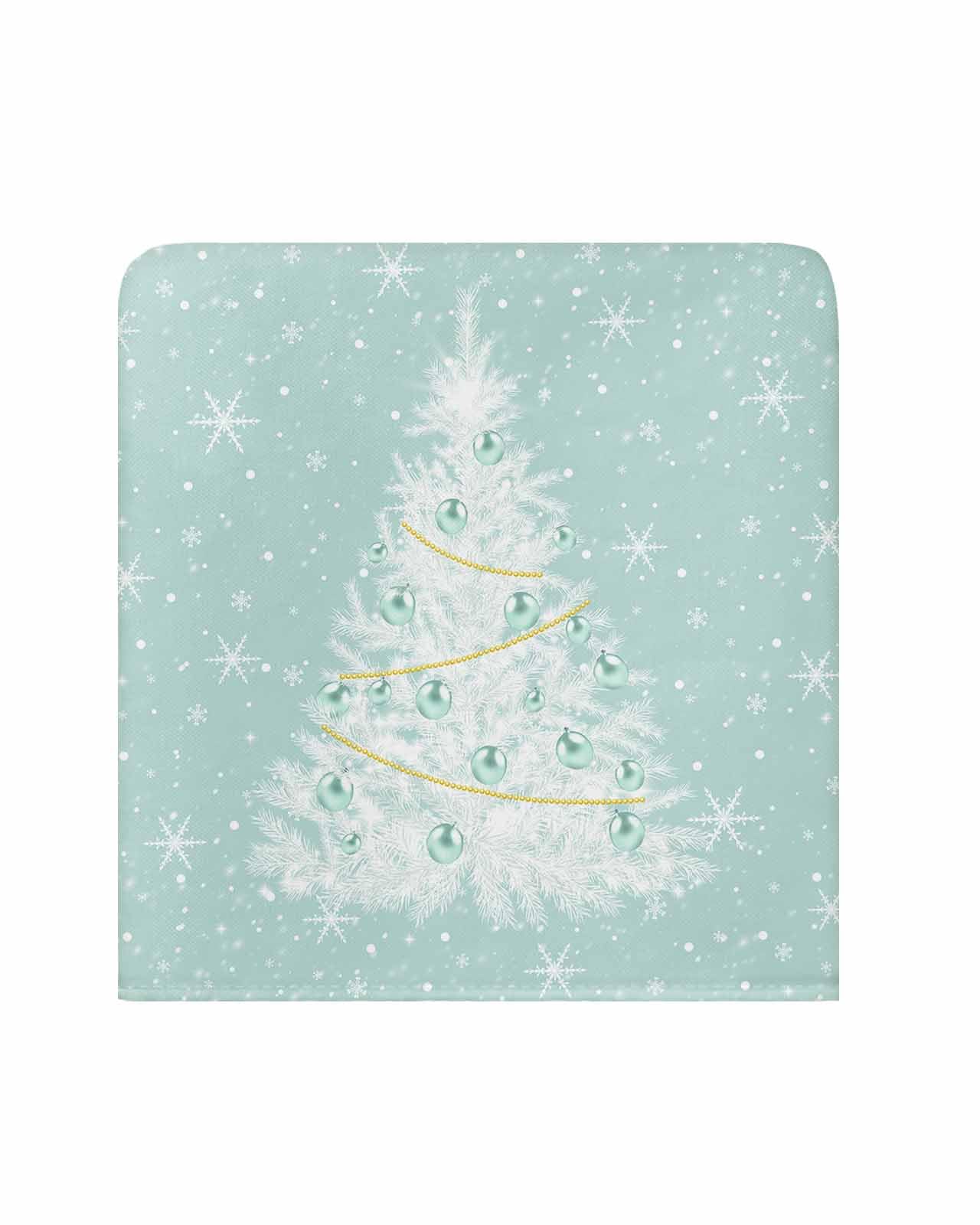Anzona Teal Christmas Tree Chair Covers for Dining Room, Xmas Tree Snowflake Linen Polyester Back Protector, Turquoise Ball 4 Pcs for Dining Chair/Christmas Decoration, 20x19 In