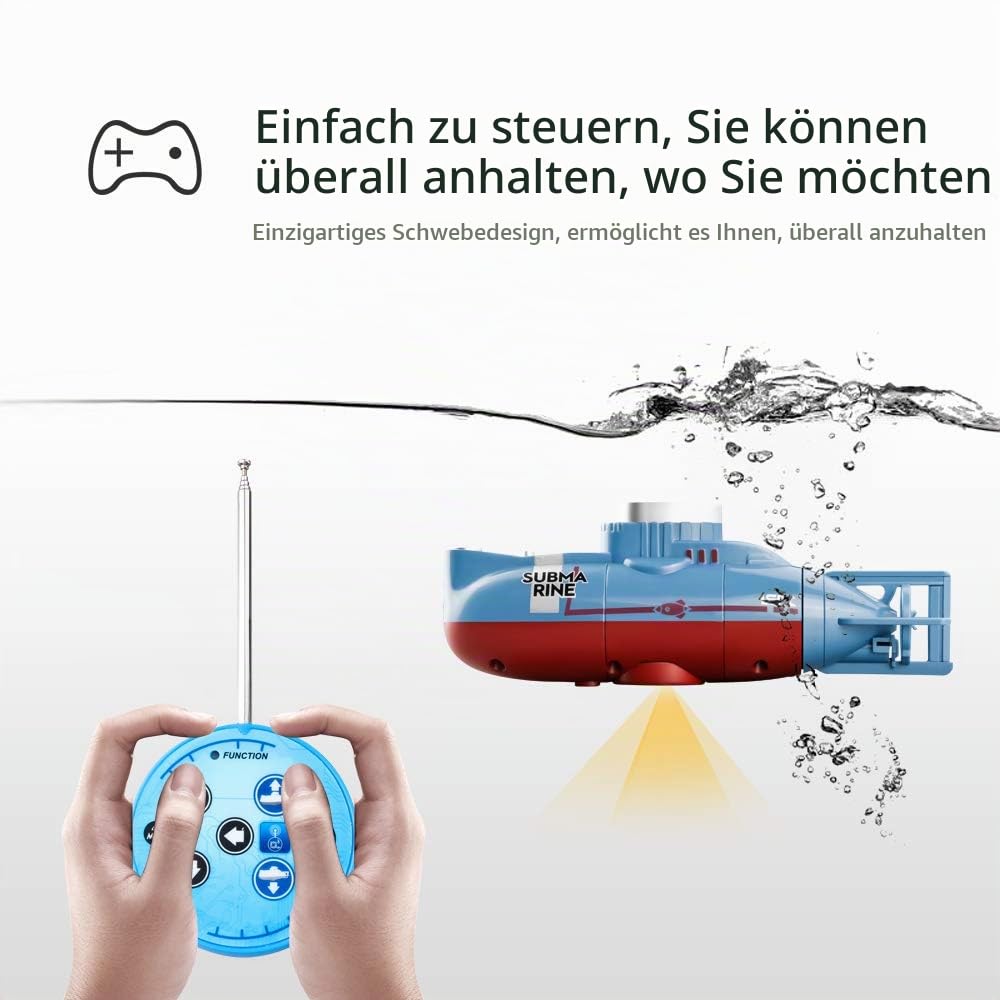 Mini Ferngesteuerte U-Boot Spielzeug, 6 Kanal RC Boote mit LED Leuchten | 2.4GHZ Fernbedienung Tauchboot Modell, Elektrisches Unterwasserschiff Geburtstagsgeschenk für Kinder ab 6 Jahren (Blau)