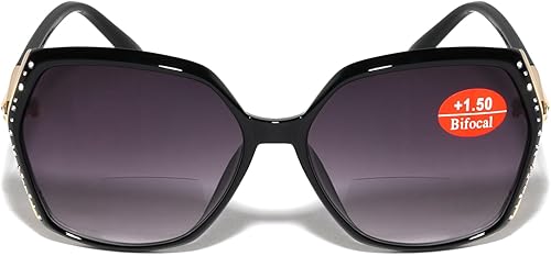 Miniatura 7 de V.W.E. Gafas de sol de lectura BIFOCAL con diamantes de imitación de gran tamaño para mujer, lentes de lectura para exteriores, protección
