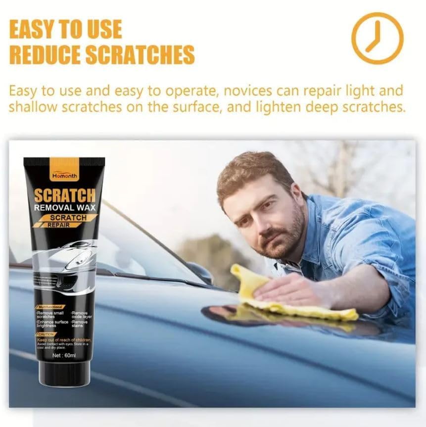 Image of Car Scratch Repair Paste A- Premium Scratch Remover Kit with Wipe & Sponge | Polishing Wax for Vehicle Surface Restoration & Deep Scratch Removal (Pack Of - 1, 60 ML), Clear