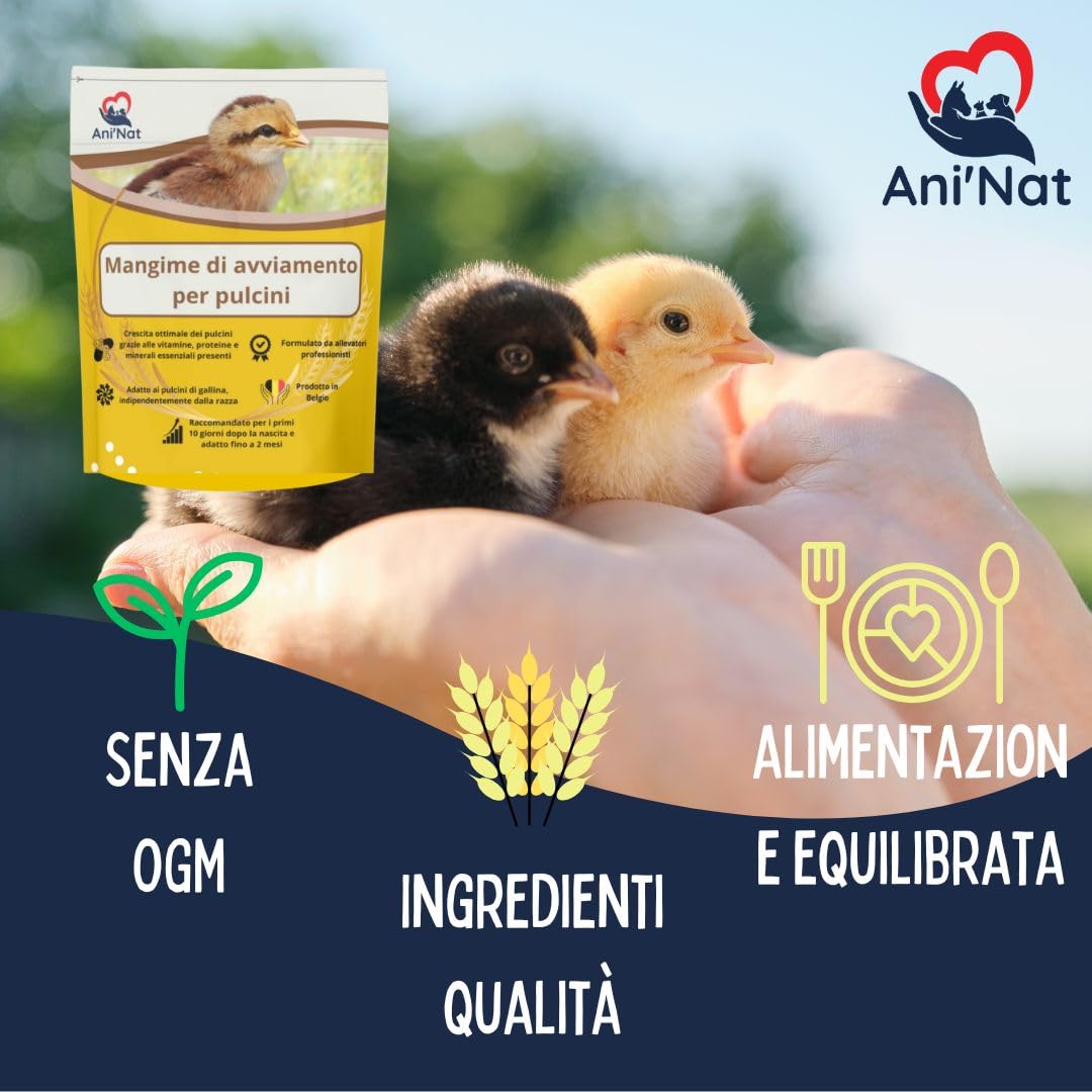 AniNat Alimento starter per pulcini, Cibo 1 ° età con vitamine, proteine e minerali, oli essenziali. Adatto fin dalla nascita. (1,8 kg) (1800 grammi)