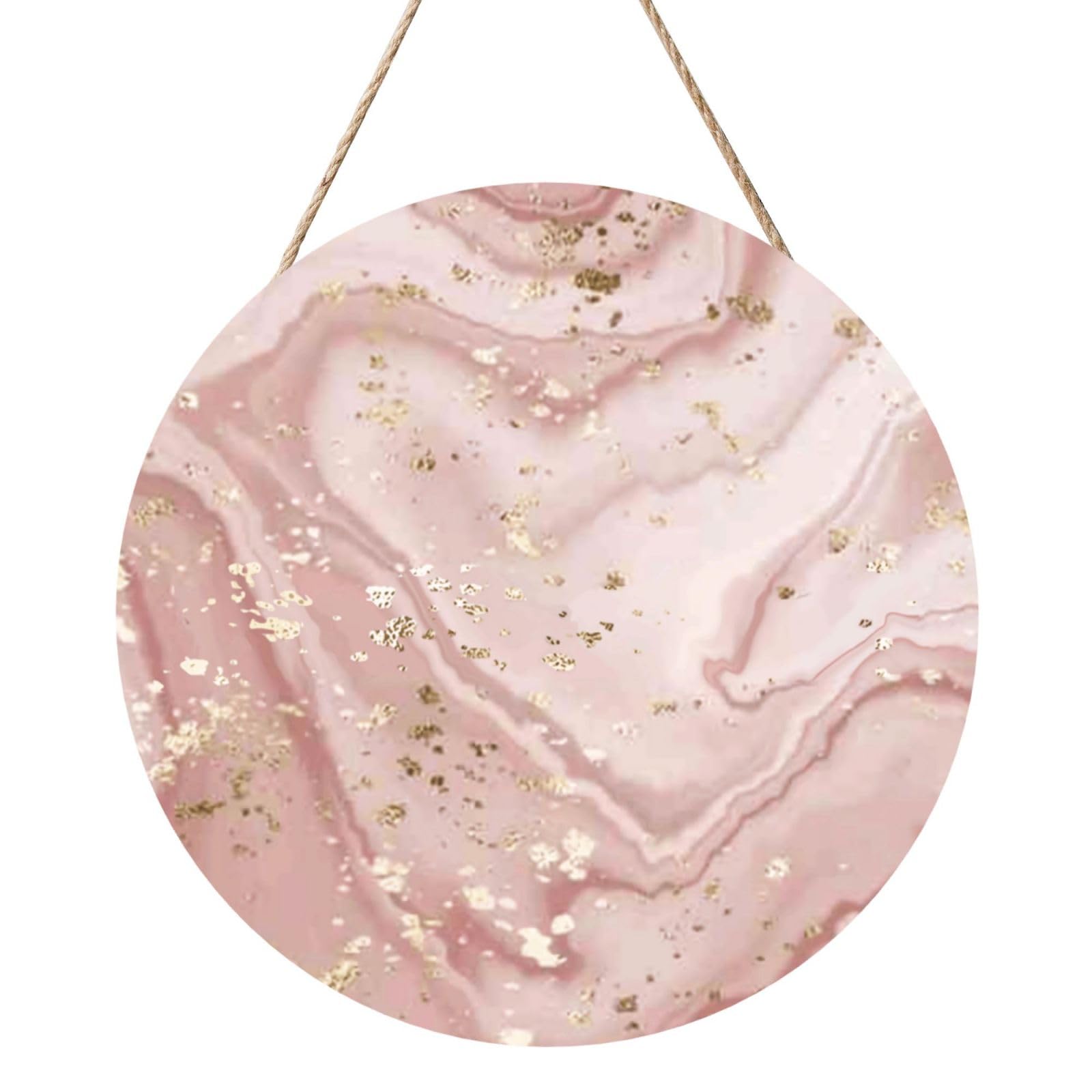 InOmak Liquid Marble With Gold, Round Wood Panel Painting 12 in, Wall Hanging Painting For Home