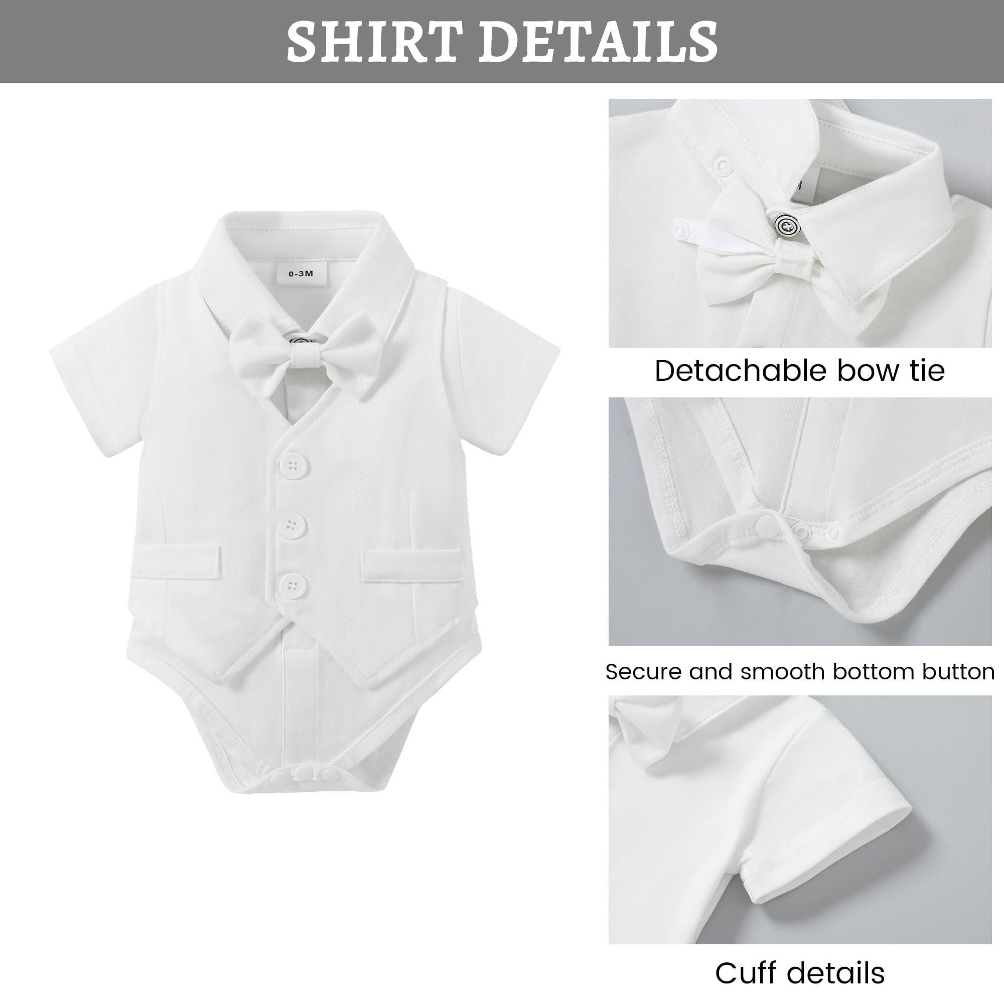 Amissz Completini e Coordinati Gentiluomo per Bambino Battesimo, 3 Pezzi Ragazzino Cerimonia Nozze Abiti Camicia Fiocco + Gilet+Pantaloni 0-24 Mese