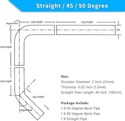 Miniatura 2 de FGJQEFG Tubo de escape de mandril personalizado de 2 pulgadas, tubo recto de 40 pulgadas, tubo recto de 2 pulgadas de diámetro exterior y tubo de