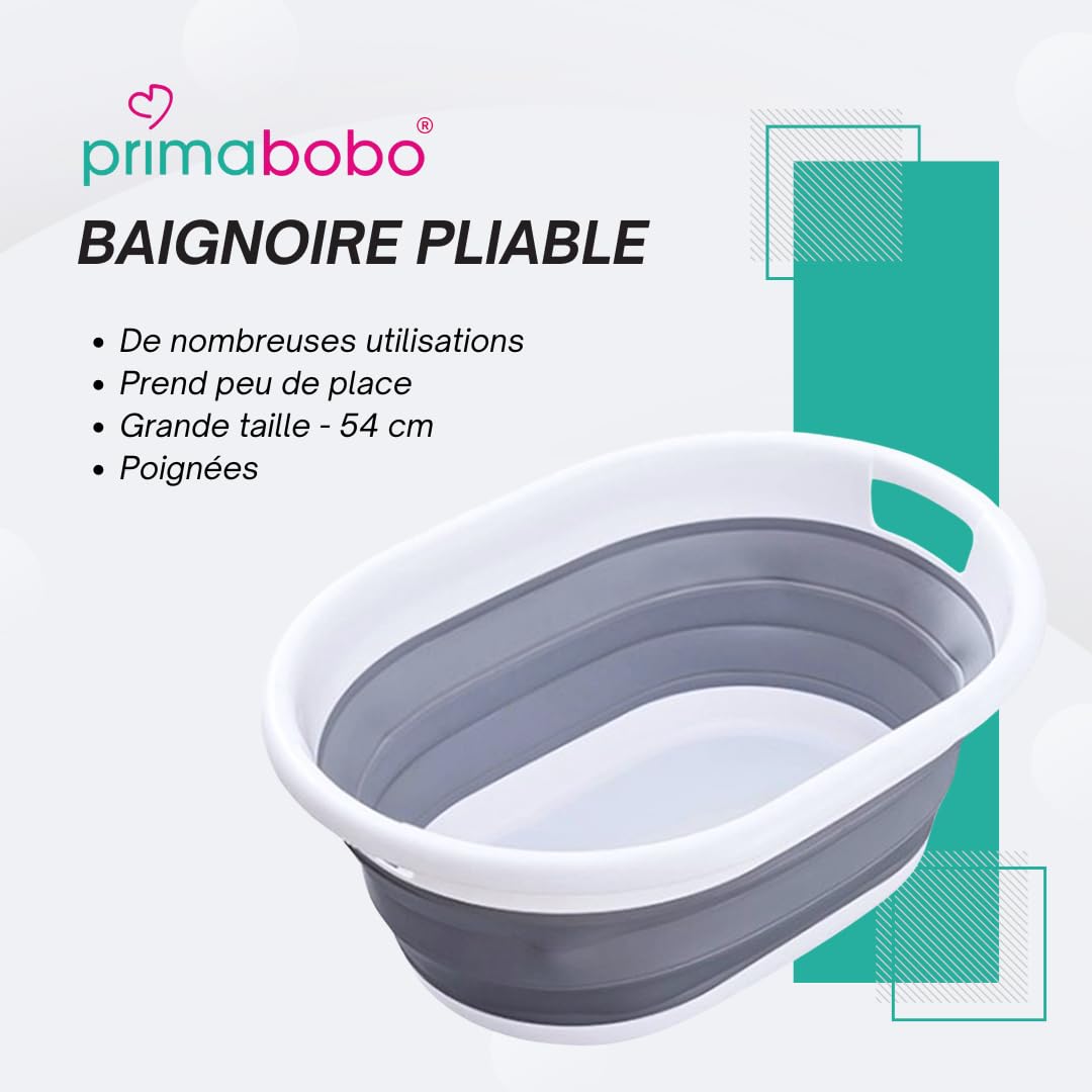Primabobo Baignoire pliable pour bébé - Grand bol pliable - Bac de lavage pliable - Bac de lavage en plastique peu encombrant... (LB_14), gris