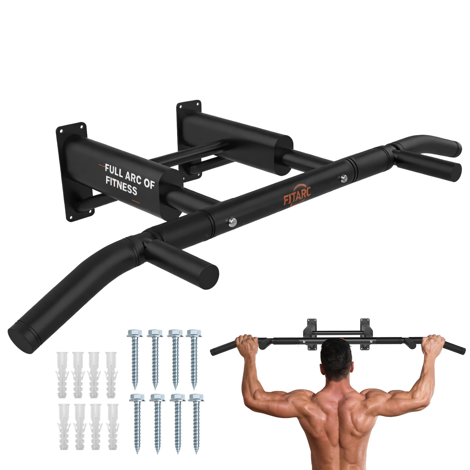 Fitarc Pull Up Bar Wall Mounted, Chin Up Bar for Home, Heavy Duty gym equipment with Multi Non-Slip Grip for Strength Training, Max Load 200kg